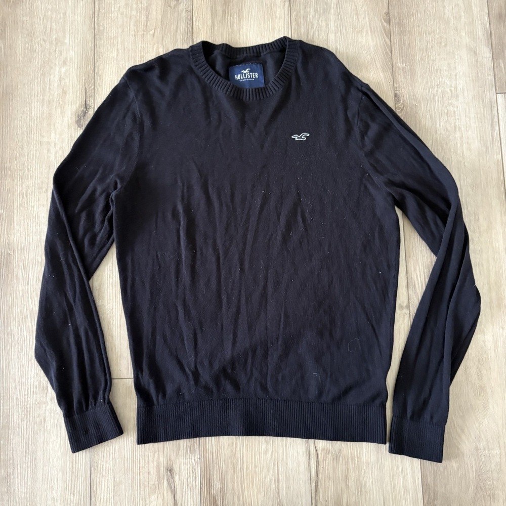 Hollister Men's Large L Crew Neck Sweater Black Stretch Knit Fashion